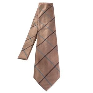 Paul Fredrick Mens Italian Silk Tie Pink Tan Blue Plaid Formal Necktie NWT